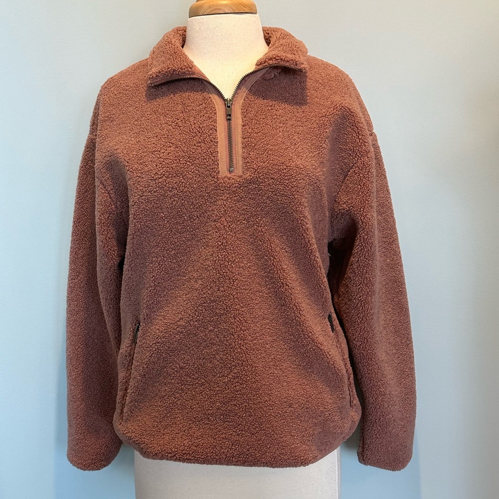 Daily Ritual Blush Teddy 1/4 Zip pullover Sweater size Medium New without tags
